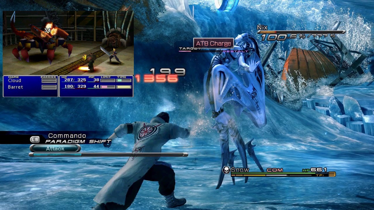 Captura de pantalla comparando Final Fantasy VII y Final Fantasy XIII.